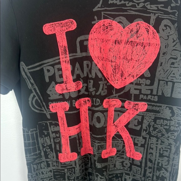 Giordano I Love HK Hong Kong Black Red 100% Cotton Slim Graphic T-Shirt Size M - Picture 5 of 8
